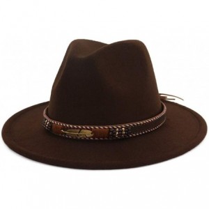Fedoras Men Women Ethnic Felt Fedora Hat Wide Brim Panama Hats with Band - Coffee - CY198UMN65D $27.11