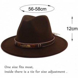 Fedoras Men Women Ethnic Felt Fedora Hat Wide Brim Panama Hats with Band - Coffee - CY198UMN65D $27.11