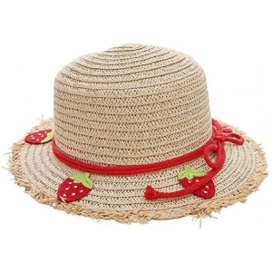 Sun Hats Girls Flower Straw Hat Large Brim Beachwear Sunhat Floral Tea Party Cap - Strawberry - CX193MXIDRG $23.26