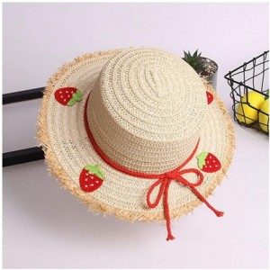 Sun Hats Girls Flower Straw Hat Large Brim Beachwear Sunhat Floral Tea Party Cap - Strawberry - CX193MXIDRG $22.09
