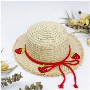 Sun Hats Girls Flower Straw Hat Large Brim Beachwear Sunhat Floral Tea Party Cap - Strawberry - CX193MXIDRG $22.09
