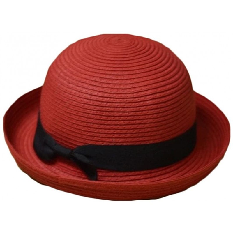 Sun Hats Bowknot Straw Summer Bowler Hat Sun Cap Hat for Ladies Womens - Red Adult - CZ12FU5B1K9 $23.13