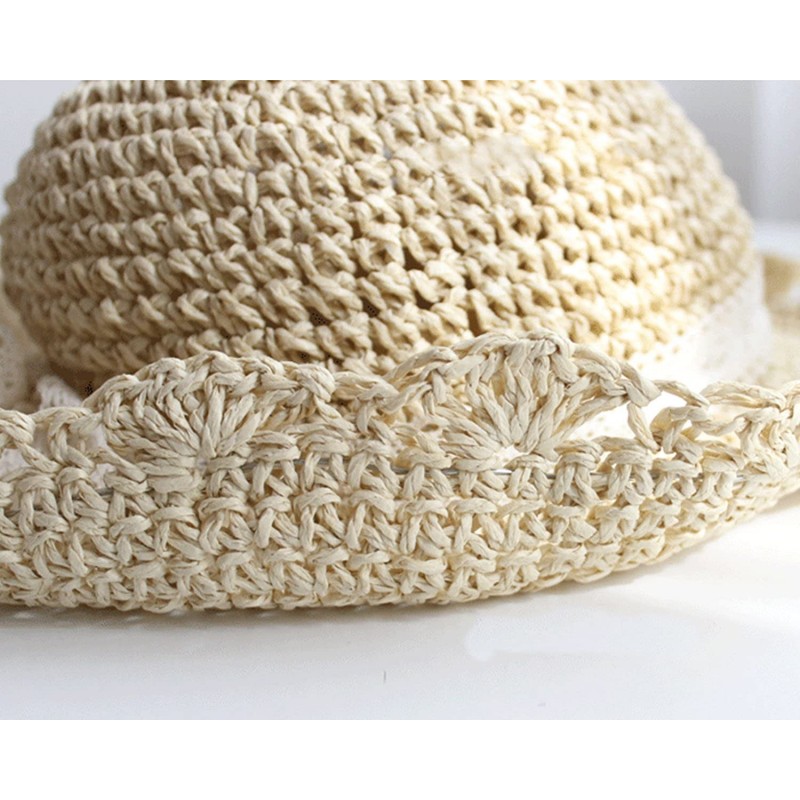 Summer Beach Sun Straw Hats for Women Wide Brim Packable Travel Bucket ...