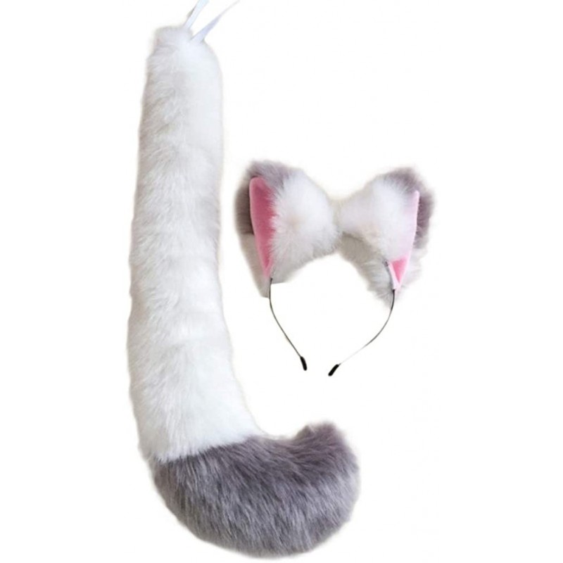 Headbands Party Cosplay Costume Fox Ears Faux Fur Hair Hoop Headband + Tail Set - A8 White Grey - C318XS0QL9A $45.47