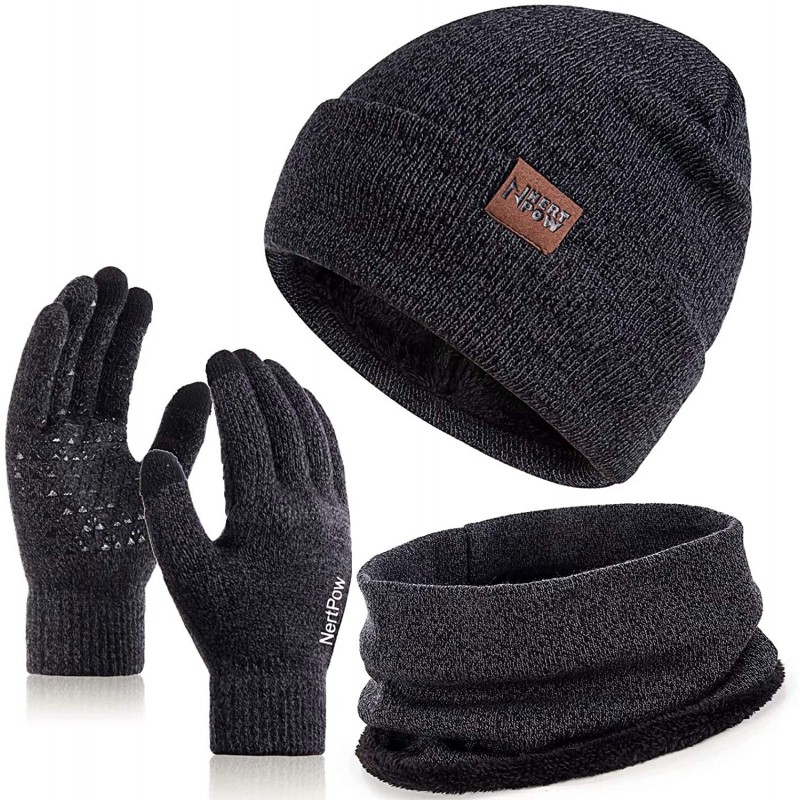 Skullies & Beanies Winter Beanie Gloves Touchscreen Infitiny - Gloves&beanie&scarf Black Dark Gray - C118XEKNA5N $23.45