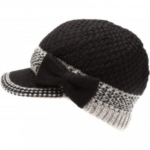 Skullies & Beanies Women's Knitted Newsboy Hat Double Layer Visor Beanie Cap with Soft Warm Fleece Lining - Bow - Black - C51...