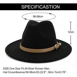 Fedoras Women Hats for Winter Wide Brim Fedora Hat with Classic Belt Buckle - A-black - CS18Z0X9NSQ $30.83