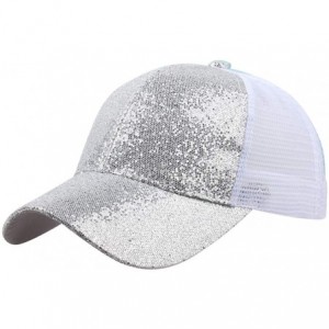 Baseball Caps Hats for Women Girl Baseball Cap Sequins Hip Hop Sun Hat Girl Snapback Mesh Hat - Silver - CR18RK32W07 $13.84