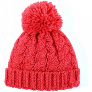 Skullies & Beanies Baby Unisex Boy Girl Cable Knit Chunky Pom Fleece Lining Beanie Hat - Red - CV192I5H8GW $24.37