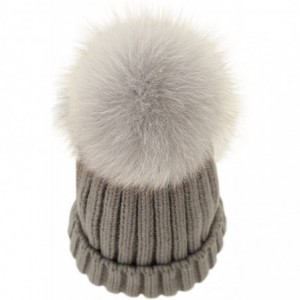 Skullies & Beanies Women Winter Kintted Beanie Hats with Real Fox Fur Pom Pom - Grey - C412NTGEOTR $32.57