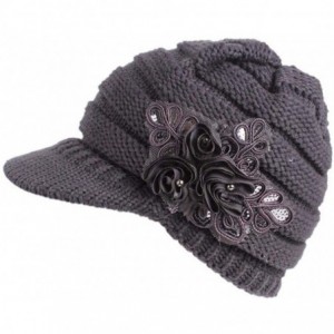 Berets Women Ladies Winter Knitting Hat Warm Artificial Wool Snow Ski Caps With Visor - Gray - CN188Q63G4H $19.50