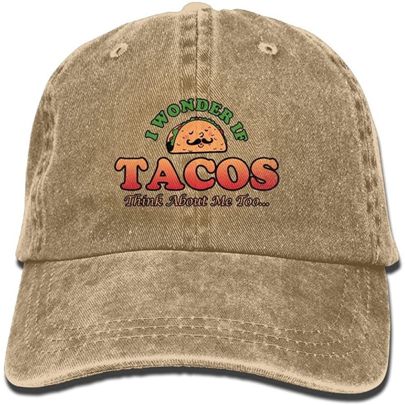 Baseball Caps Unisex Washed I Wonder If Tacos Think About Me Too Retro Denim Baseball Cap Adjustable Travel Hat - Natural - C...