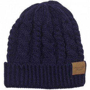 Skullies & Beanies Women's Winter Beanie Warm Fleece Lining - Thick Slouchy Cable Knit Hat - Blue - CQ12MYG4M4A $22.76