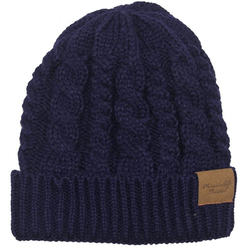 Skullies & Beanies Women's Winter Beanie Warm Fleece Lining - Thick Slouchy Cable Knit Hat - Blue - CQ12MYG4M4A $19.14
