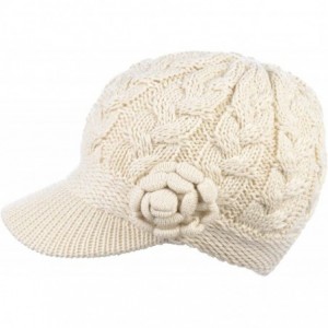 Newsboy Caps Women's Winter Fleece Lined Elegant Flower Cable Knit Newsboy Cabbie Hat - Ivory Cable Flower - C718IIIRGCX $31.85