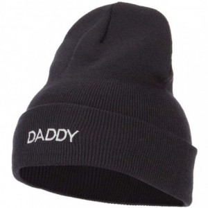 Skullies & Beanies Word of Daddy Embroidered Long Beanie - Navy - CE18K2RYN7G $37.74