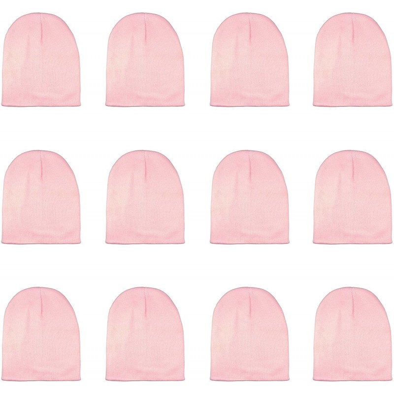 Skullies & Beanies Knit Skull Cap Warm Winter Slouchy Beanies Hat 9 Inch Long - 12pcs - Light Pink - C818L7R6D7G $33.80