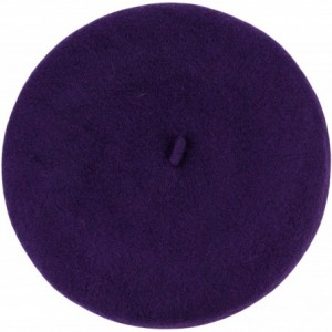 Berets French Style Lightweight Casual Classic Solid Color Wool Beret - Eggplant - C218TNNXOGI $22.60