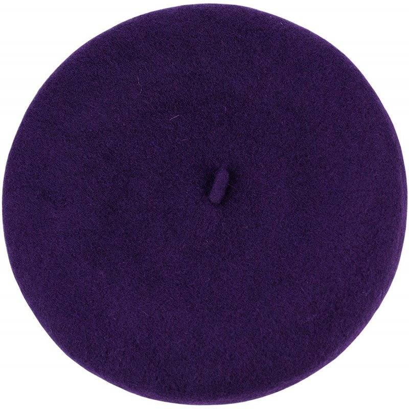 Berets French Style Lightweight Casual Classic Solid Color Wool Beret - Eggplant - C218TNNXOGI $20.97