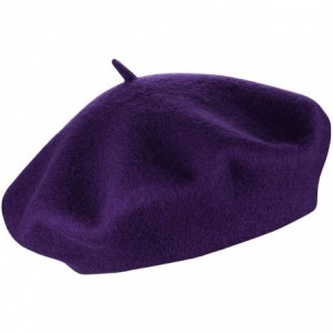 Berets French Style Lightweight Casual Classic Solid Color Wool Beret - Eggplant - C218TNNXOGI $20.97