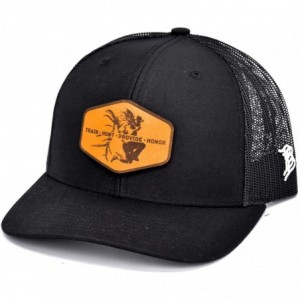 Baseball Caps Cam Hanes THPH Leather Patch hat Curved Trucker - Black - CA18IGQ3IYU $57.91