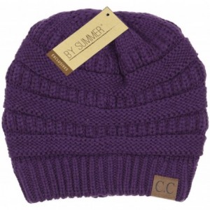 Skullies & Beanies Warm Soft Cable Knit Skull Cap Slouchy Beanie Winter Hat - 3pc Set Black- Dark Melange Grey- Purple - CP12...