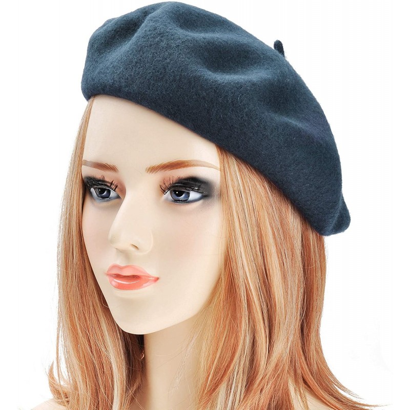 Berets Wool French Beret Hat Solid Color Beret Cap for Women Girls - Blue - CM18QYKECS9 $25.00