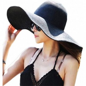 Sun Hats Women's Beachwear Sun Hat Striped Straw Hat Floppy Big Brim Hat - Black 1 - CO12KT1DHRT $31.15