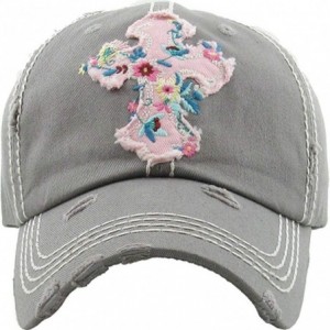 Baseball Caps Women's Floral Cross Distressed Vintage Baseball Hat Cap - Grey - CU18R6DM5OC $44.20