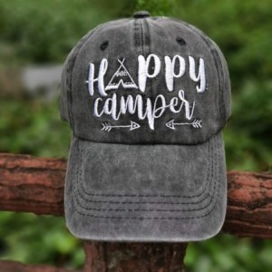 Baseball Caps Men's Embroidered Happy Camper Baseball Cap Distressed Dad Hat - Happy Camper - Black - C518T80A95U $28.48