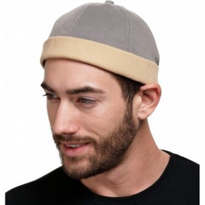 Skullies & Beanies Brimless Adjustable Docker Hat Beanie - Retro Cotton No Visor Cap Men and Women - Gray With Cream Cuff - C...