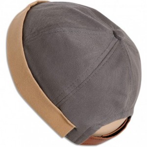 Skullies & Beanies Brimless Adjustable Docker Hat Beanie - Retro Cotton No Visor Cap Men and Women - Gray With Cream Cuff - C...
