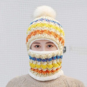 Skullies & Beanies Fleece Lined Women Knit Beanie Scarf Set for Girl Winter Ski Hat with Pompom - B1-beige - CX18AY983RD $32.25
