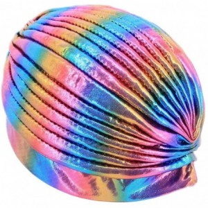 Skullies & Beanies India Hat Unisex Metallic Arab Pleated Headwrap Swami Hat Costume Glitter Laser Colourful Beanie Chemo Cap...