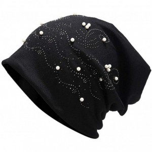Skullies & Beanies Muslim Turbans for Womens Fashion Women Stretch Headgear Pure Color Pearl Head Scarf Wrap Hat Cap - G - CM...