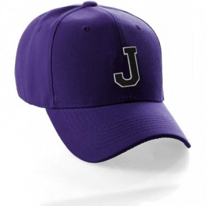 Baseball Caps Classic Baseball Hat Custom A to Z Initial Team Letter- Purple Cap White Black - Letter J - CA18NXUWGNW $25.16
