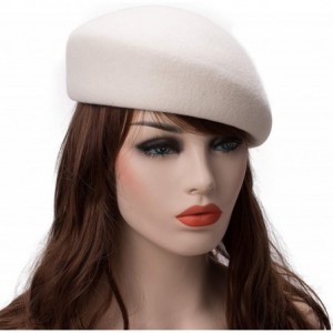 Berets Women Unisex 100% Wool Felt Beret Hats Pillbox Fascinator Saucer Tilt Cap A468 - Ivory - CP18HEM53GE $37.60