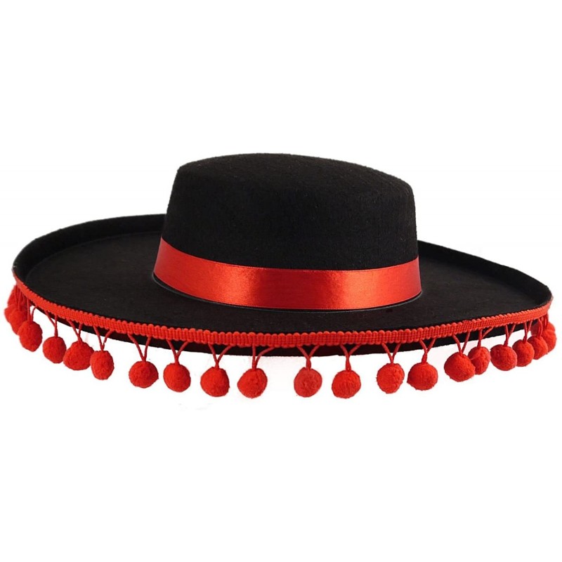 Fedoras Unisex Black Spanish Hat with Bobbles Mens Mariachi Fancy Dress Book Week Hat One Size - Spanish Hat - C21806QO2RC $2...