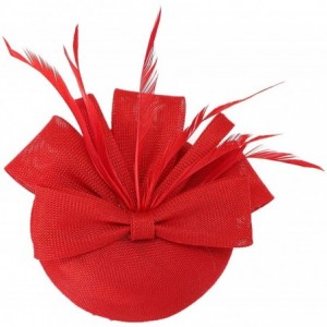 Berets Womens Fascinator Hat Sinamay Pillbox Flower Feather Tea Party Derby Wedding Headwear - A Red - C318ANZT3LC $18.60