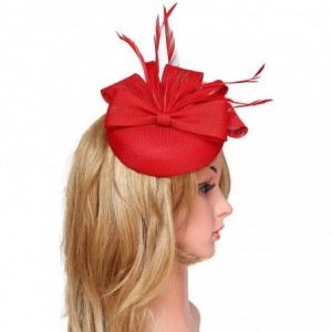 Berets Womens Fascinator Hat Sinamay Pillbox Flower Feather Tea Party Derby Wedding Headwear - A Red - C318ANZT3LC $18.60