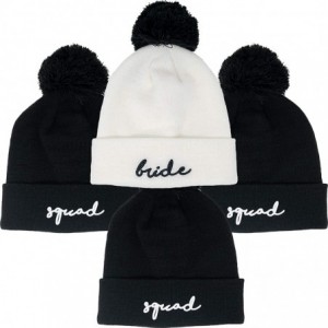 Skullies & Beanies Womens Bride Beanie Embroidered Bride Squad Knit Pom Hat Skull Cap - Bride & 3 Squad - CK18A9GEC2O $73.67