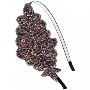 Headbands Womens Vintage 1920s Hand-Beads Retro Big Flower Leaf Flapper Headband - Purple - CT11SX6LMF7 $29.61