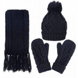 Skullies & Beanies Women's Winter 3 Piece Cable Knit Beanie Hat Gloves & Scarf Set - Black - CZ12ODW3ZO8 $51.48