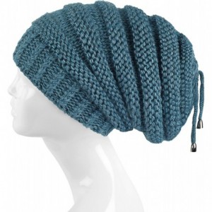 Skullies & Beanies Cable Knit Slouchy Chunky Stripe Oversized Soft Warm Winter Beanie Hat - Teal - CB18I5Q72G4 $19.68