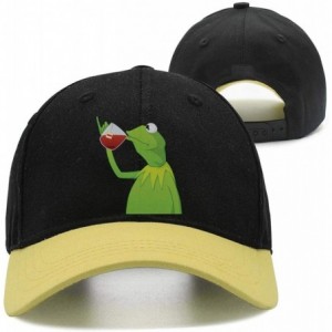 Baseball Caps Kermit The Frog"Sipping Tea" Adjustable Red Strapback Cap - Afunny-green-frog-sipping-tea-29 - C718ICR8E3U $33.02