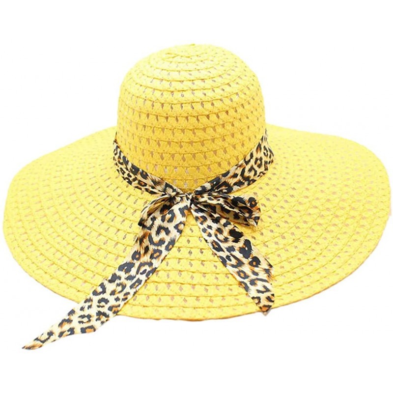 Sun Hats Sunhat for Women - Elegant Leopard Bowknot Folding Beach Cap Big Brim Straw Hat Sunshade Floppy Wide Brim Hats - CU1...