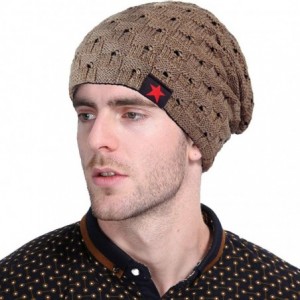 Skullies & Beanies Mens Winter Small Star Stripe Sided Knitted Hat Knitting Skull Cap - Khaki - C6187WEN2S5 $21.50