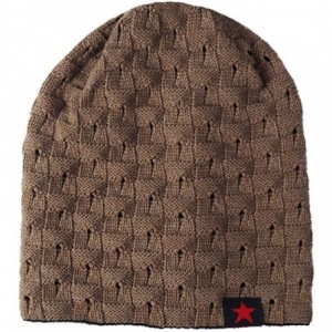Skullies & Beanies Mens Winter Small Star Stripe Sided Knitted Hat Knitting Skull Cap - Khaki - C6187WEN2S5 $21.50