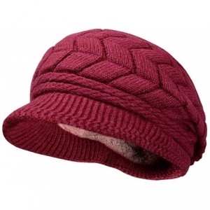 Skullies & Beanies Women Winter Warm Knit Hat Wool Snow Ski Caps with Visor - Wine - CC12NYEP2OF $18.99