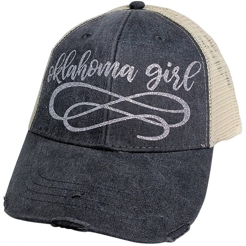 Baseball Caps Women's Oklahoma Girl Bling Trucker Style Baseball Cap - Softblack/Silver - CV186IN8SKI $42.29